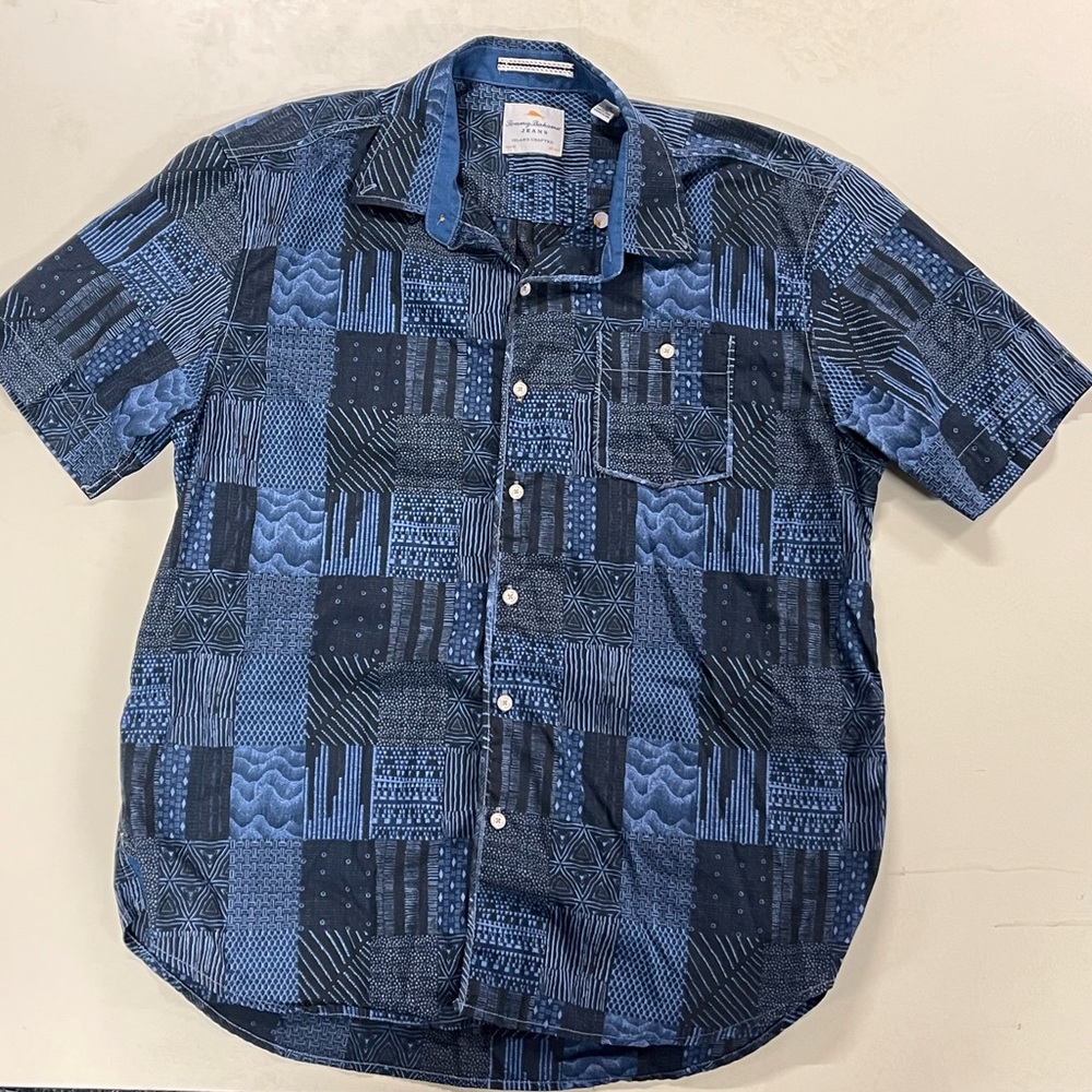 Tommy Bahama Jeans Island Crafted Linen Blend Blue Button Down Shirt Mens Large